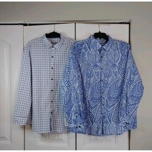 2 Tasso Elba Men's XXL  Button Down Check Paisley Shirt Long Sleeves Cotton B&T